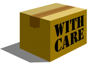 Moving box with writing with care