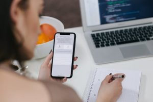a woman with a phone