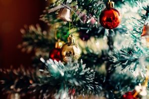 A Christmas tree with decorations on it