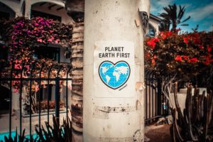 Eco-friendly moving tips- a banner that says Planet Earth First