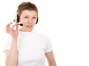 Woman talking on headphones