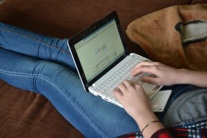 A woman using laptop