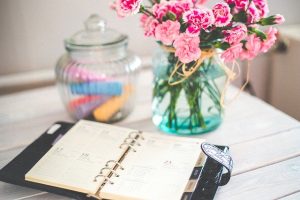 A notebook planner on a table