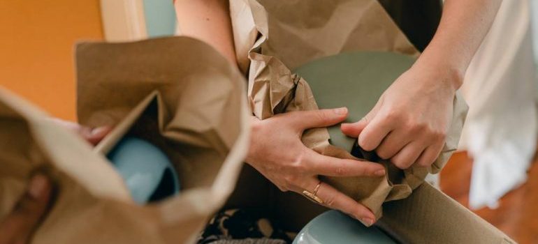 wrapping items in packing paper