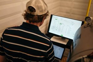 Man looking at data