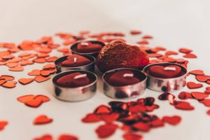 Red heart-shaped candles