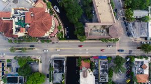 Aerial photo of vehicles on the road