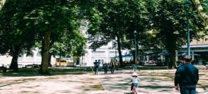 family walking in the park