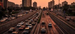 cars moving on a weekday in Hollywood