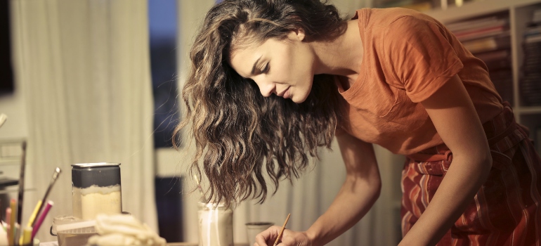woman looking down