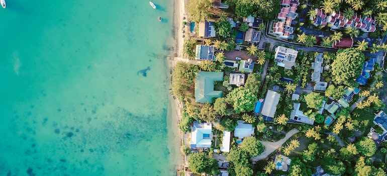 a bird eye view of the city on the beach