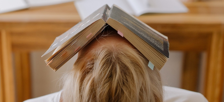 Student studying after college move-in day