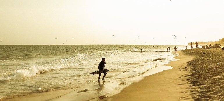 A person at the beach walking
