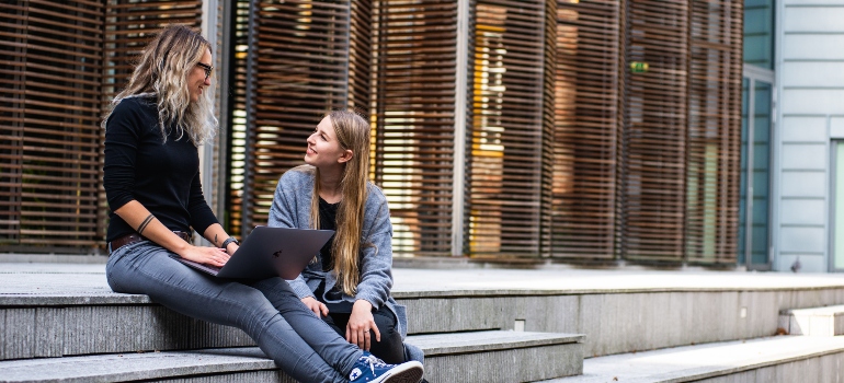 two girls talking
