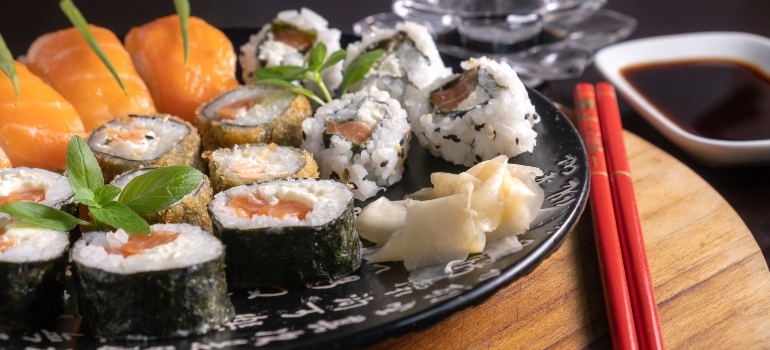 a plate of sushi as one of the reasons New Yorkers are moving to Miami