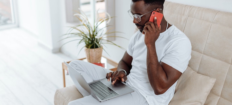 man working from home