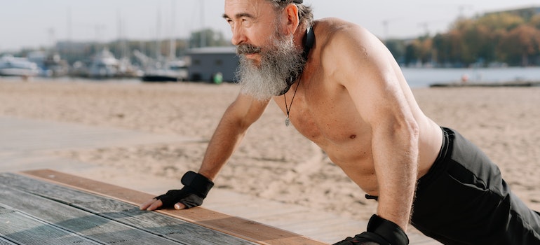 elderly man working out