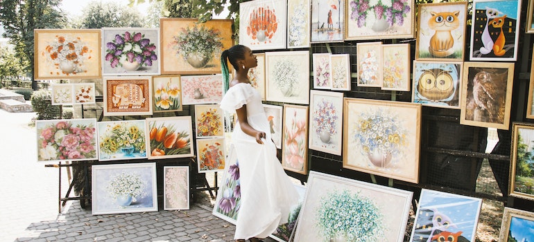 woman enjoying art