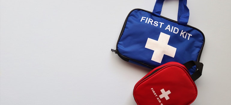 two first aid kits as a part of checklist for moving to Florida by car
