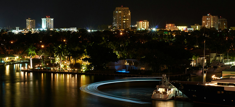 navigating the canals of Fort Lauderdale by night