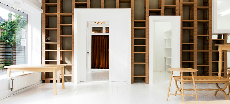 shelves in a room
