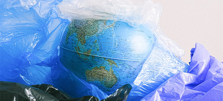globe in plastic bags