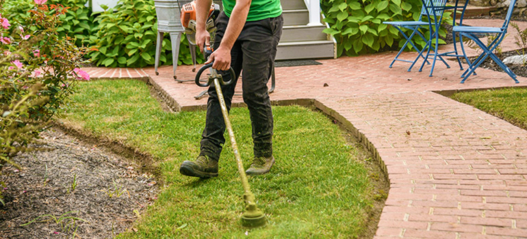 a man decluttering your backyard by trimming grass