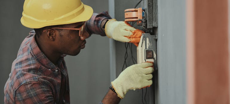 electrician seting up utilities