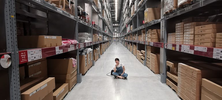 woman in a warehouse