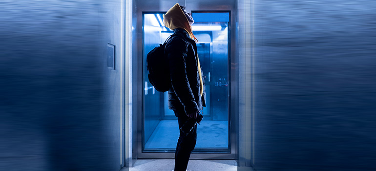 a man in an elevator