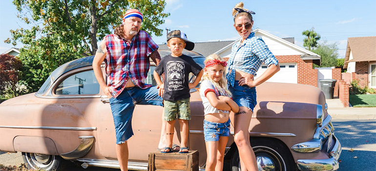 family posing after the move