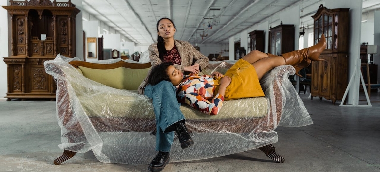 women on a bed