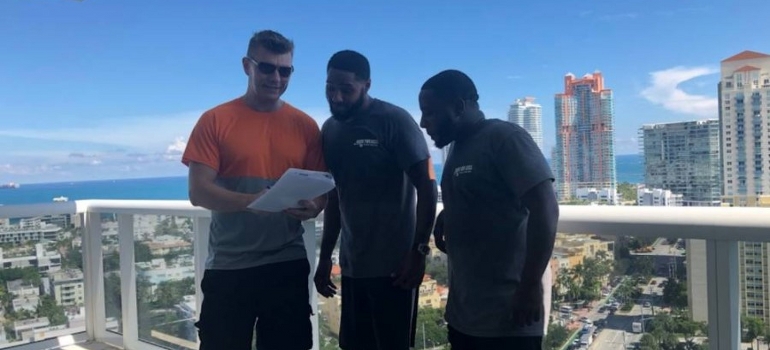 moving crew on a terrace