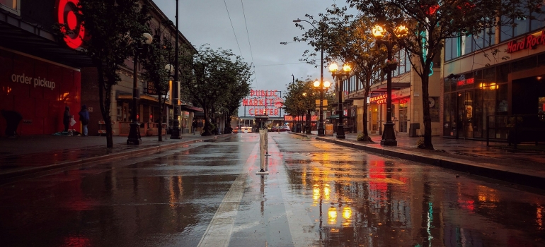 moving from Miami to Seattle through rainy streets